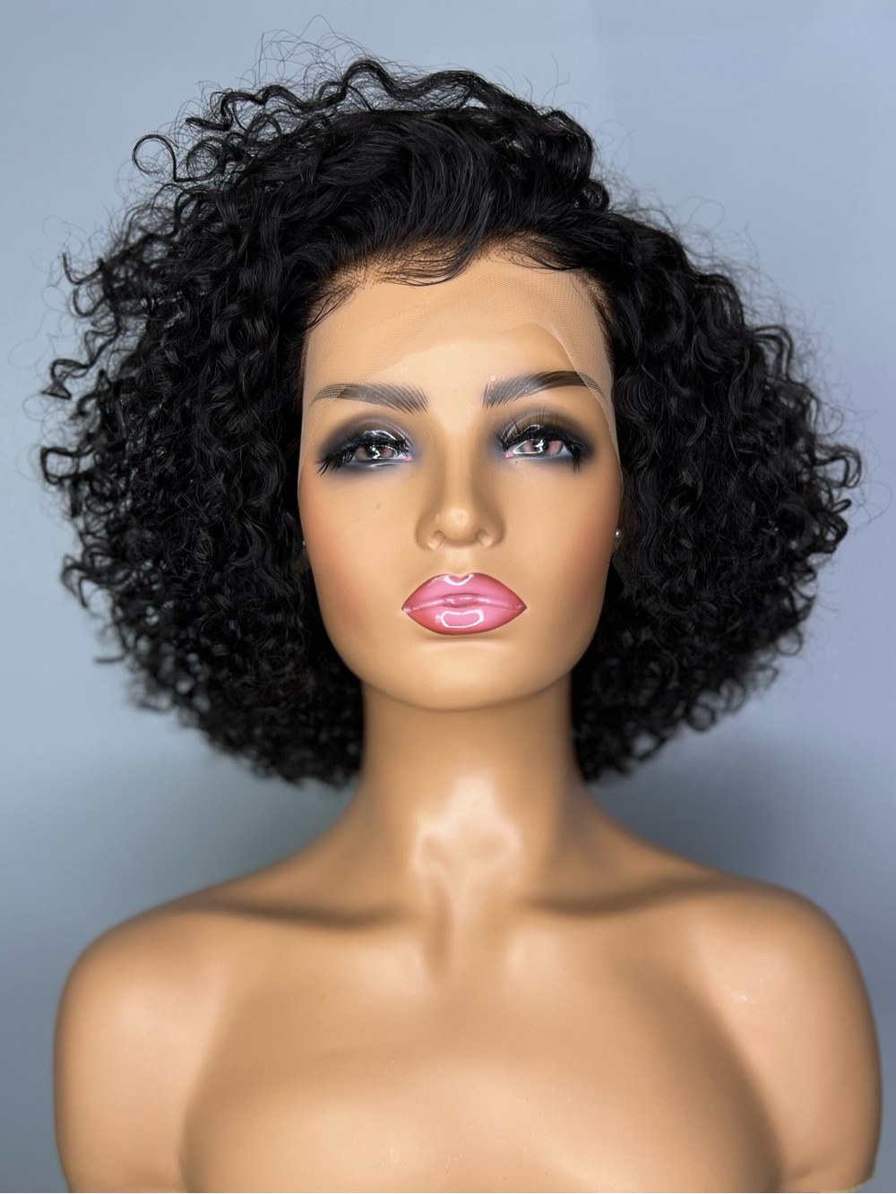 10”Curly Bob Lace Front Wig - Natural Color 100% Human Hair
